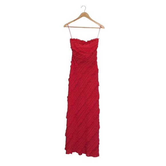 Endless Rose Strapless Ruffled Textured Maxi Dress Red Prom Formal Gown Small - Picture 2 of 5